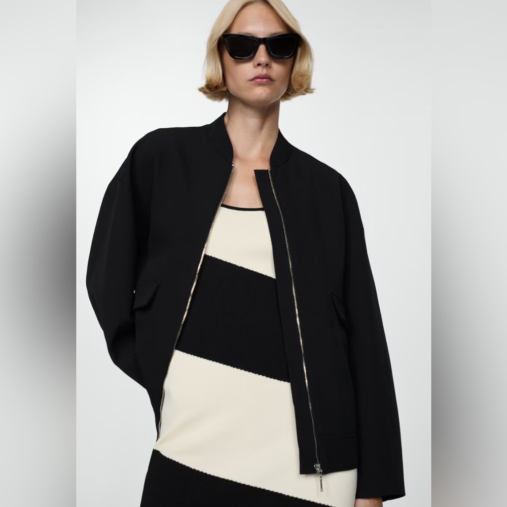 Mango Oversized Black Bomber Jacket